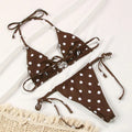 Women's polka dot print split swimsuit bikini set with floral and gradient pattern options