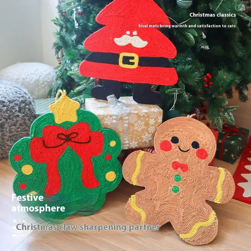 Christmas sisal mat cat scratch board in Santa tree design made from hemp rope