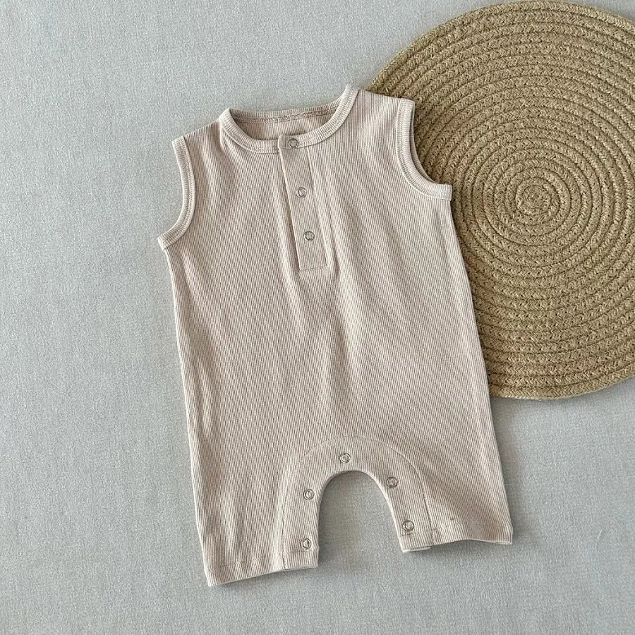 Grade A summer cotton baby jumpsuit sleeveless vest in light apricot suitable for 59-90cm