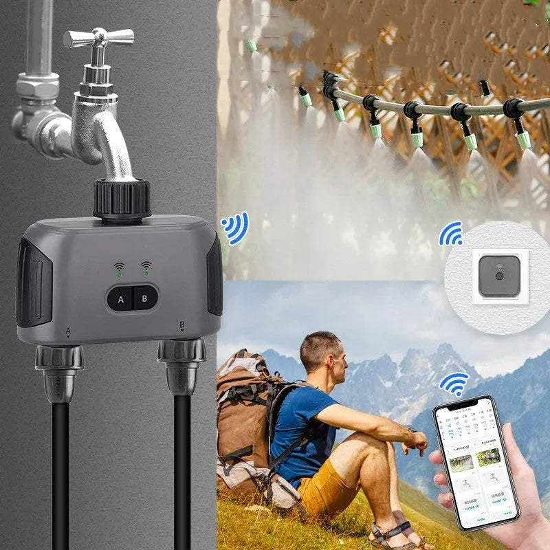 Bluetooth dual watering controller for mobile phone garden irrigation with IPX5 waterproof rating