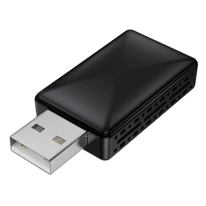 Two-in-one wired to wireless car interconnection box in black ABS with USB and Type C interfaces
