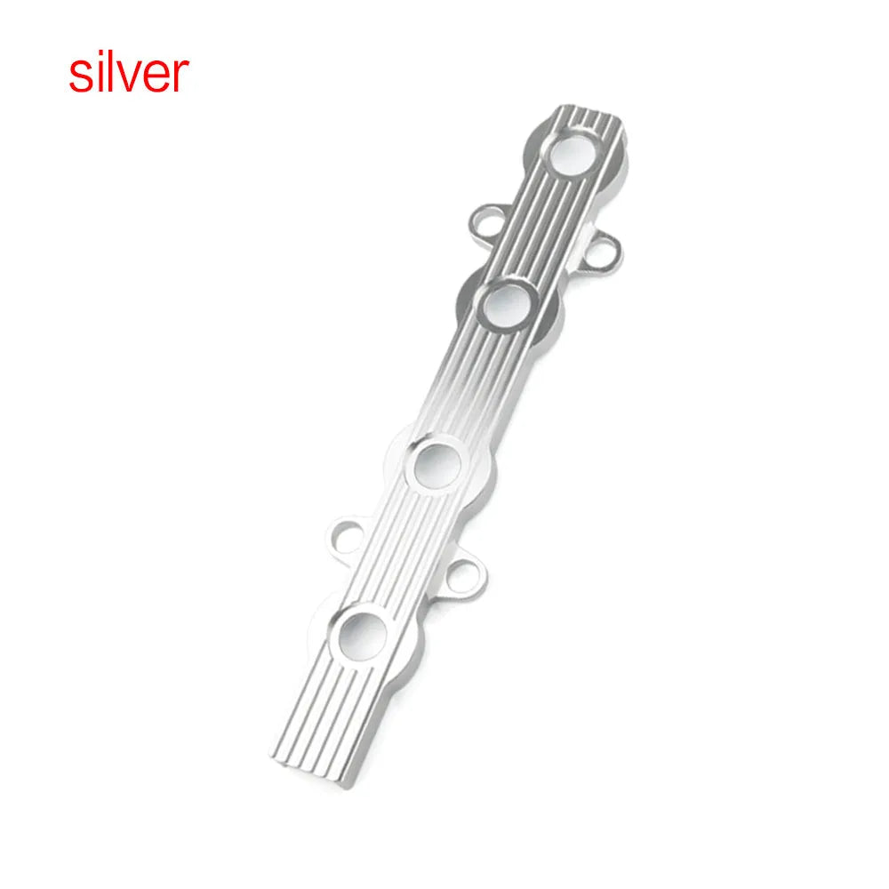 Aluminium alloy engine harness housing cover in blue, red, and silver, shown with and without mounting holes.