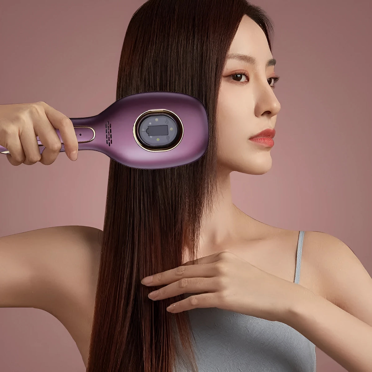 Red and blue light hair growth comb by USB cable, 82x235x41mm, pink purple white colours