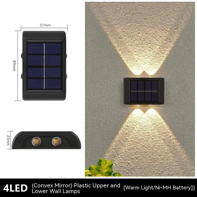 Solar outdoor wall lamp, flower shape convex mirror, 4LED, IP65, warm or white light