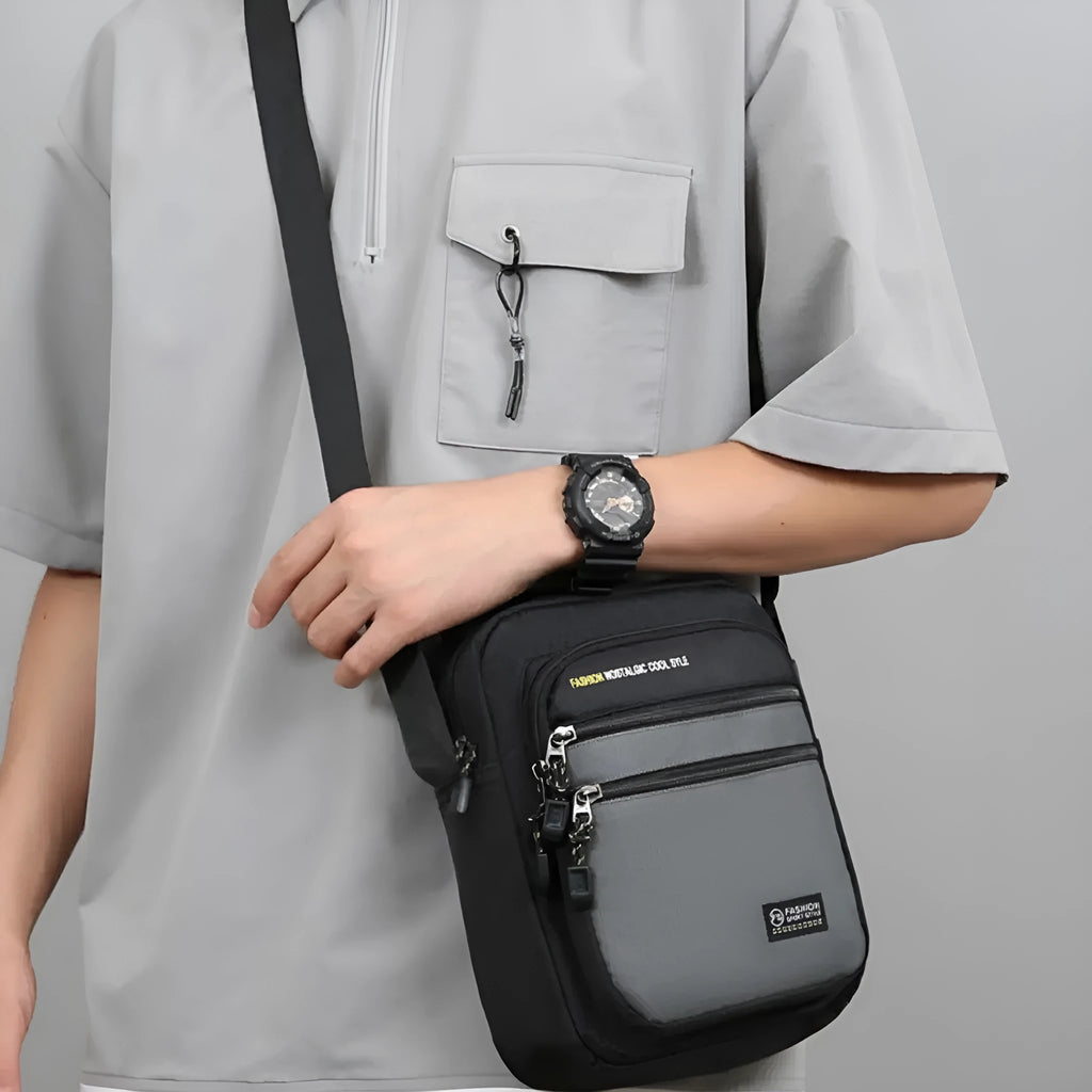 Men's nylon crossbody bag in green colour with urban simplicity style and waterproof feature