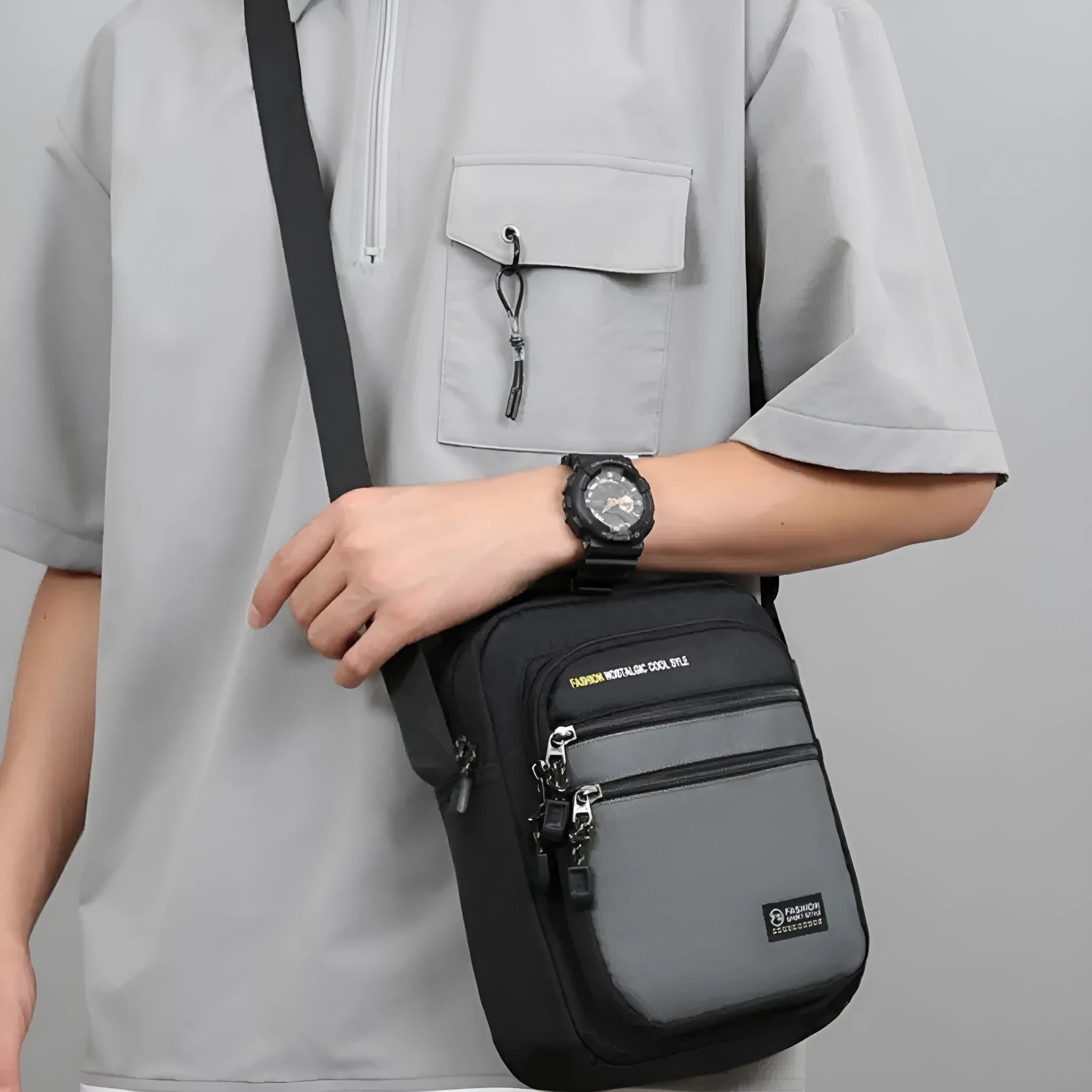 Men's nylon crossbody bag in green colour with urban simplicity style and waterproof feature