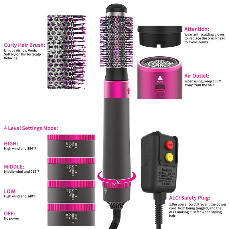 Dyson grey 5-in-1 hair dryer brush with multiple brush attachments for styling