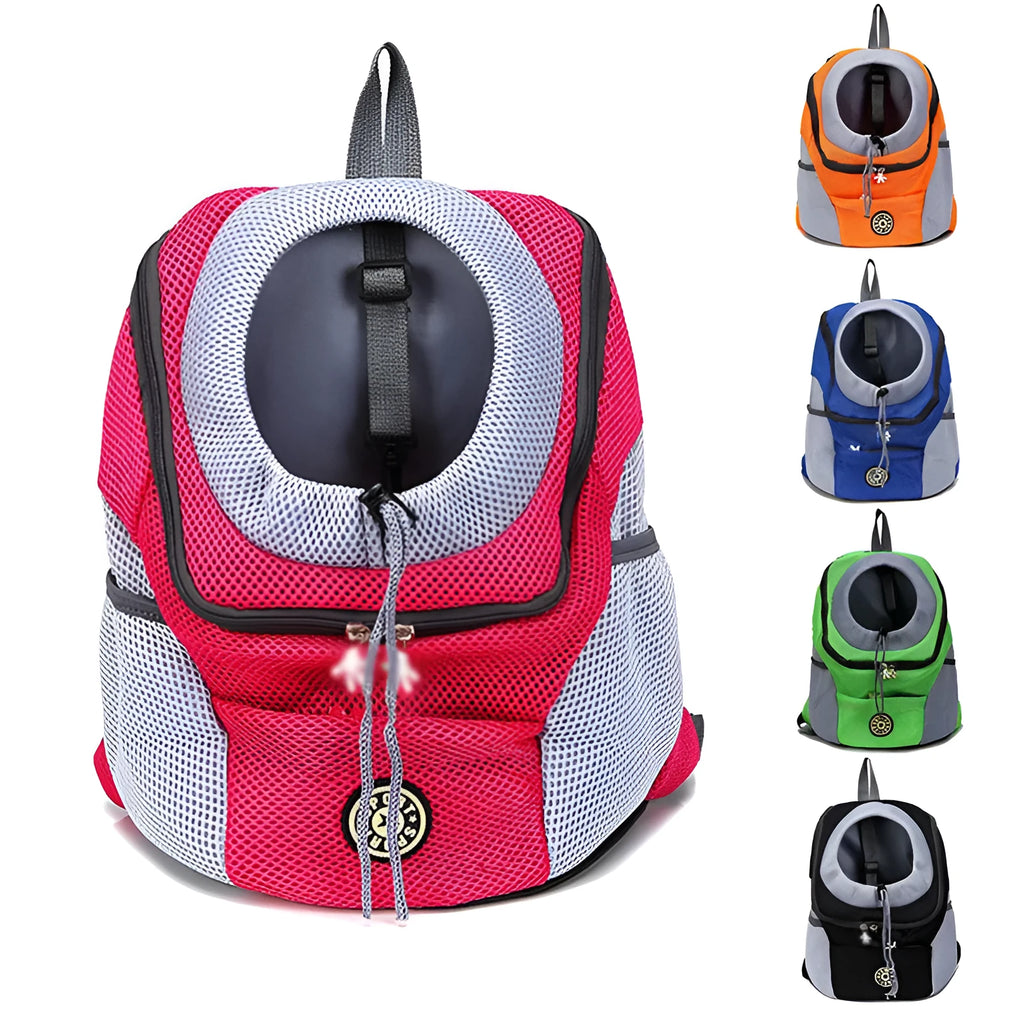 Oxford fabric pet shoulder backpack in green with breathable mesh panels on the front, soft plaid pattern design