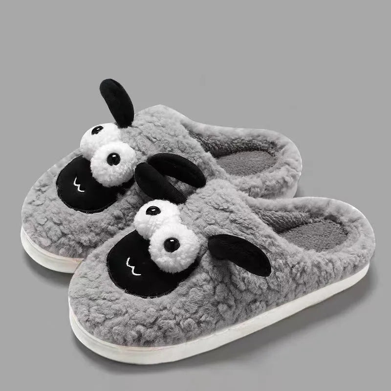 Brown thermal cotton slip-on slippers with suede upper and PVC sole on a white background