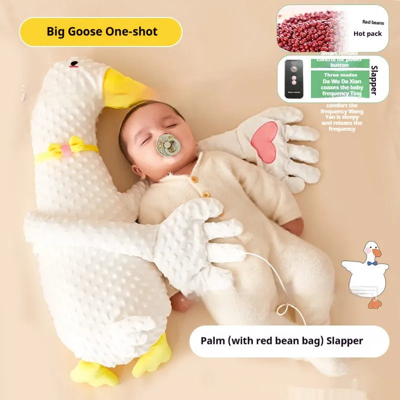 Soothing baby sleeping pillow animal doll in plush fabric, available in dinosaur, rabbit, geese, or deer design for infants 0-3 years