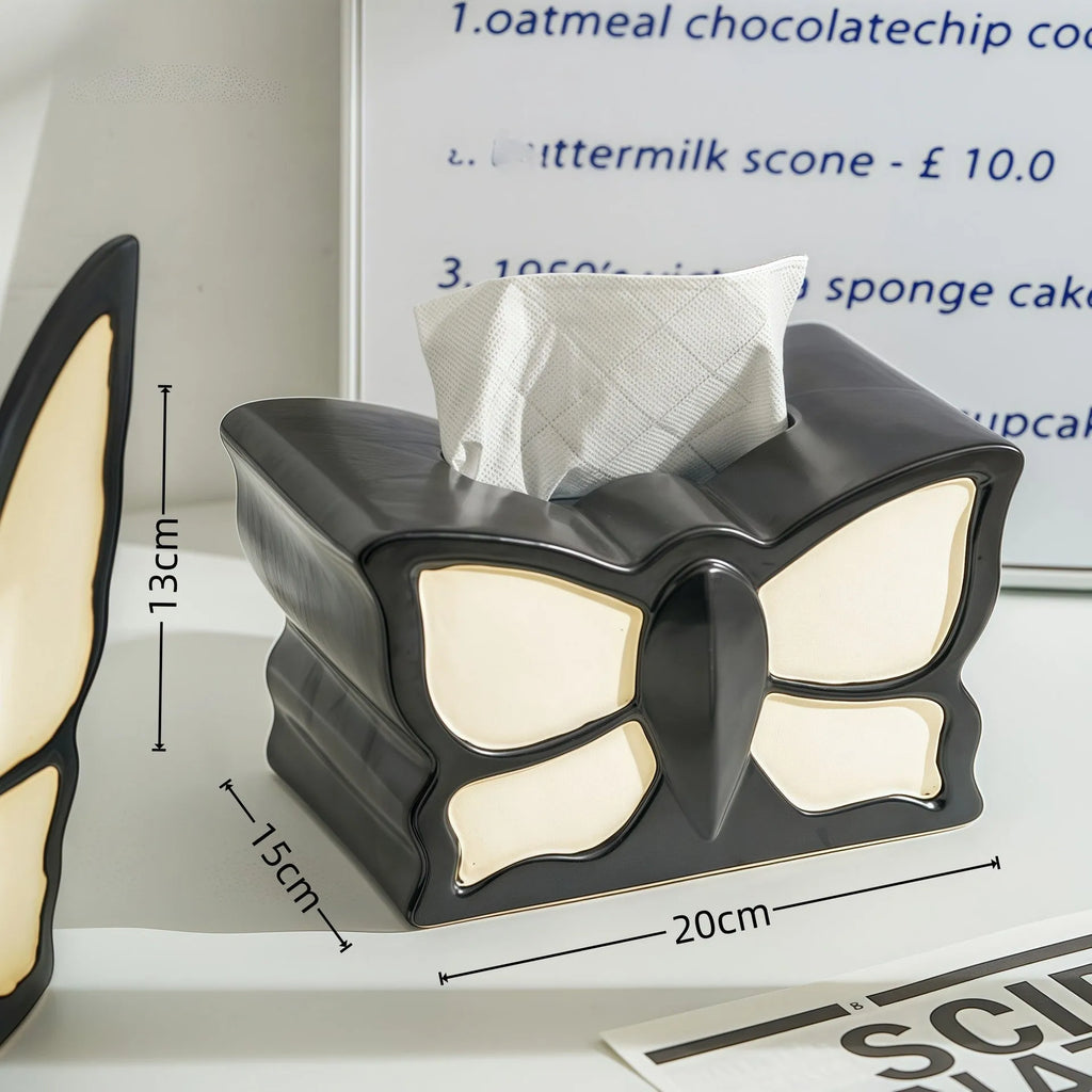 Butterfly patterned ceramic vase and tissue box set for living room decoration