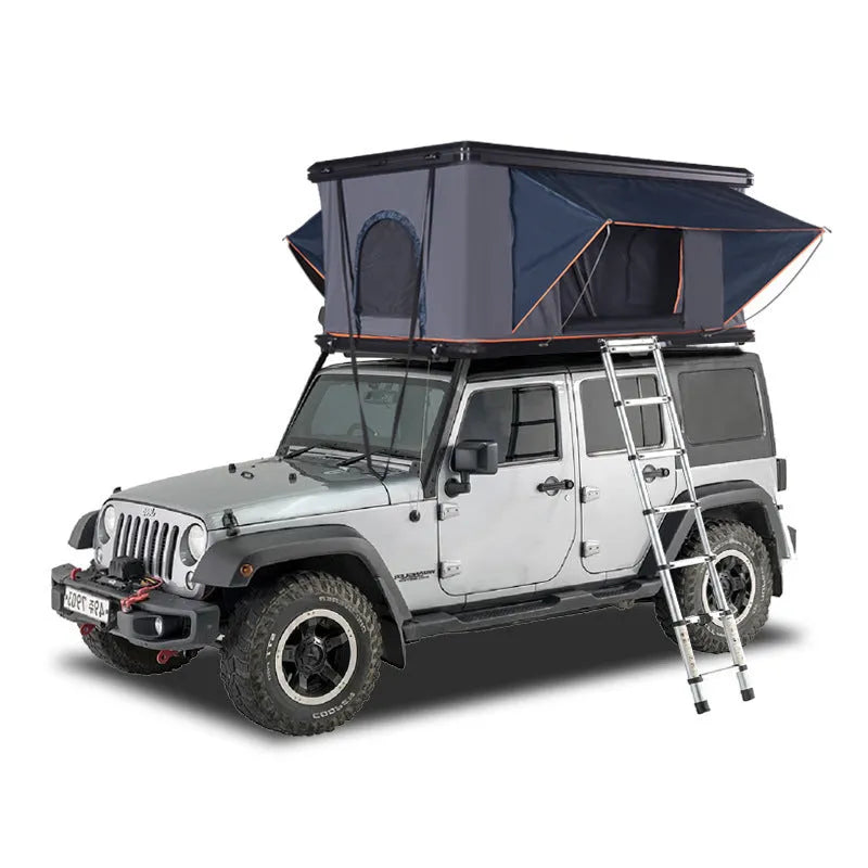 Black and dark grey car roof tent with aluminium alloy poles, 210x132x110cm open size, double layer Oxford cloth