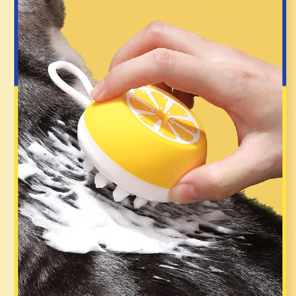Yellow silicone pet bath brush and massage comb tool for dog cat grooming