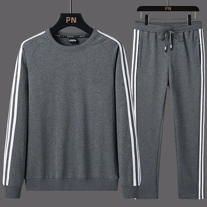 Men's two-piece sweatshirt and sweatpants set in cotton blend, long sleeve, non-hooded, sizes L-8XL, black grey blue red