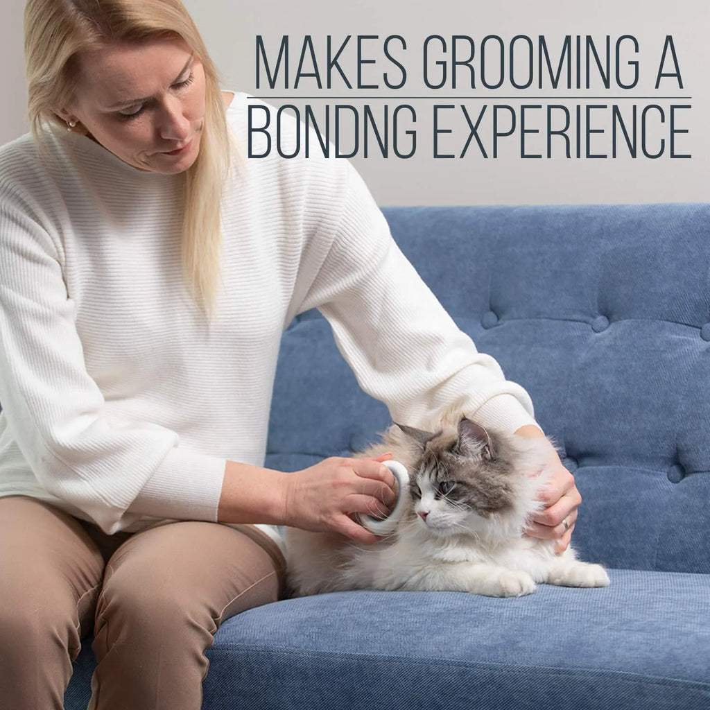 Blue pet grooming comb for cats and dogs with ergonomic handle for deshedding and dematting