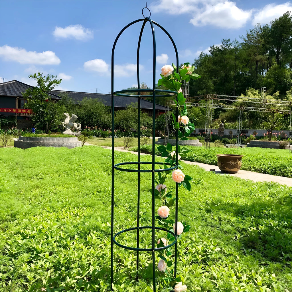 Dark green wrought iron plant climbing frame with lattice design measuring 188x40 cm