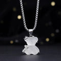 Little bear pendant necklace with white K-colour alloy charm and titanium steel lock chain for casual wear