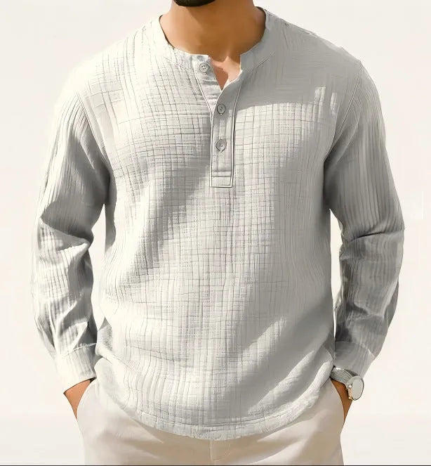 Cotton linen long sleeve t-shirt with round neck and 3/4 sleeves in solid colours