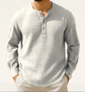 Cotton linen long sleeve t-shirt with round neck and 3/4 sleeves in solid colours