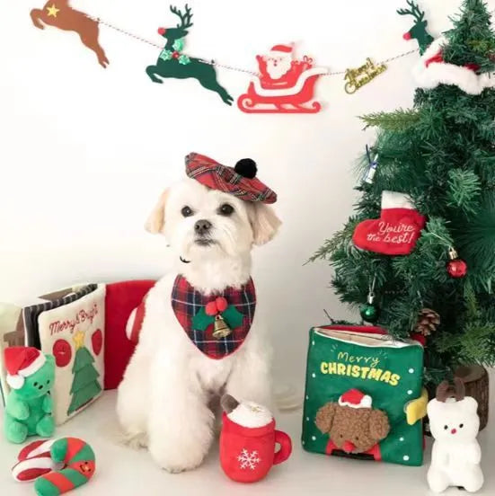 Christmas Book plush dog food hiding toy in solid colour for supervised treat search play