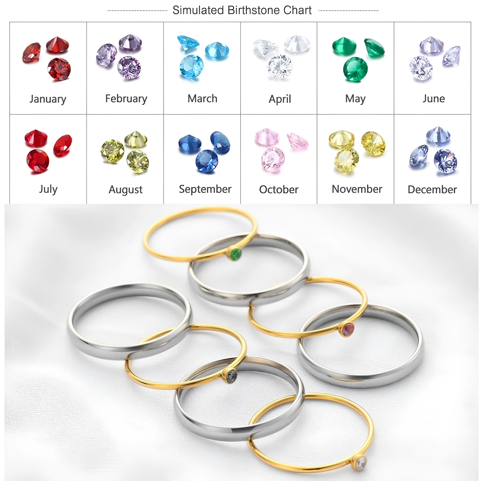December birthstone titanium steel ring with engraved geometric design and gold accents