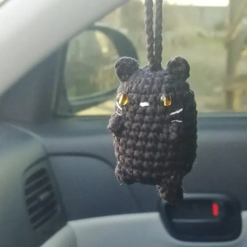 Plush hand-woven automobile hanging ornament with cartoon design for car interior decoration