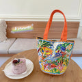Thailand artistic bucket bag in Dream Garden orange plush with double straps and canvas lining