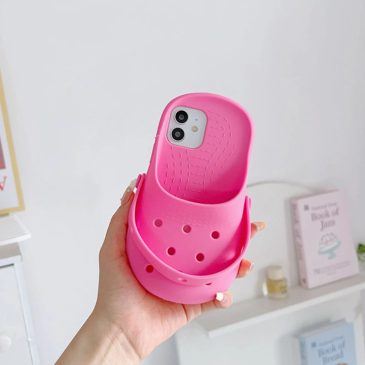 Pink silicone phone case with slipper design for iPhone 11-15, drop-resistant all-inclusive cover
