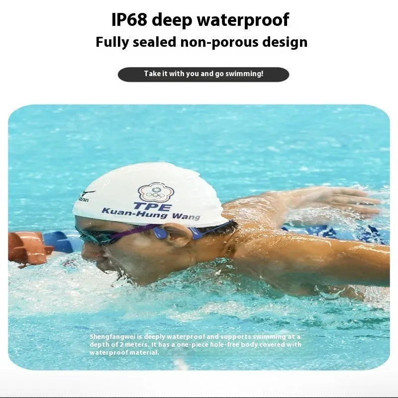 Bone conduction swimming Bluetooth headset with black ear-mounted design and 8GB onboard memory for waterproof audio