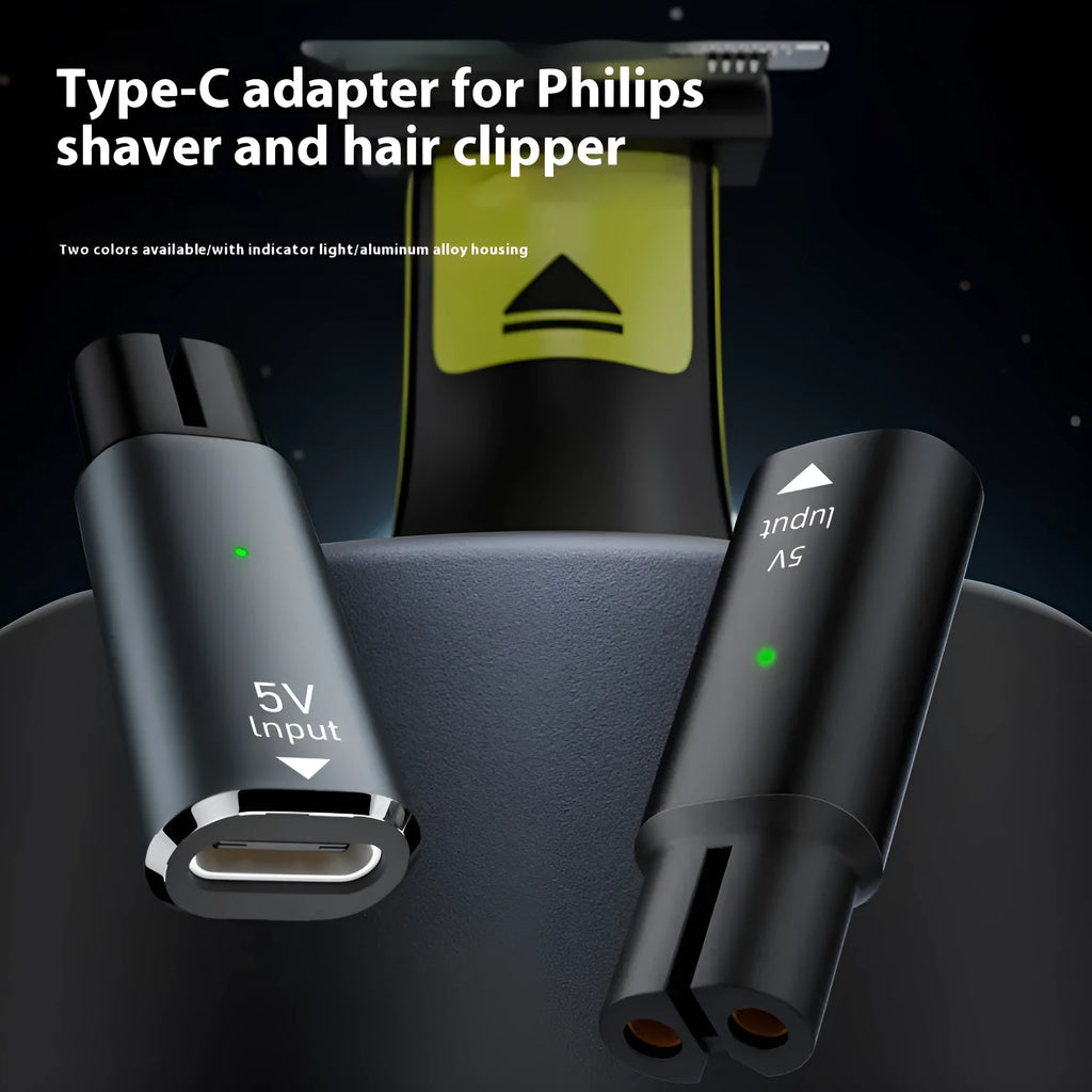 Black 4.3V USB-C charging adapter for electric shavers and hair clippers with aluminium alloy housing