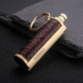 Windproof leather lighter with personality metal sticker in red, black, reddish-brown or yellow leather.