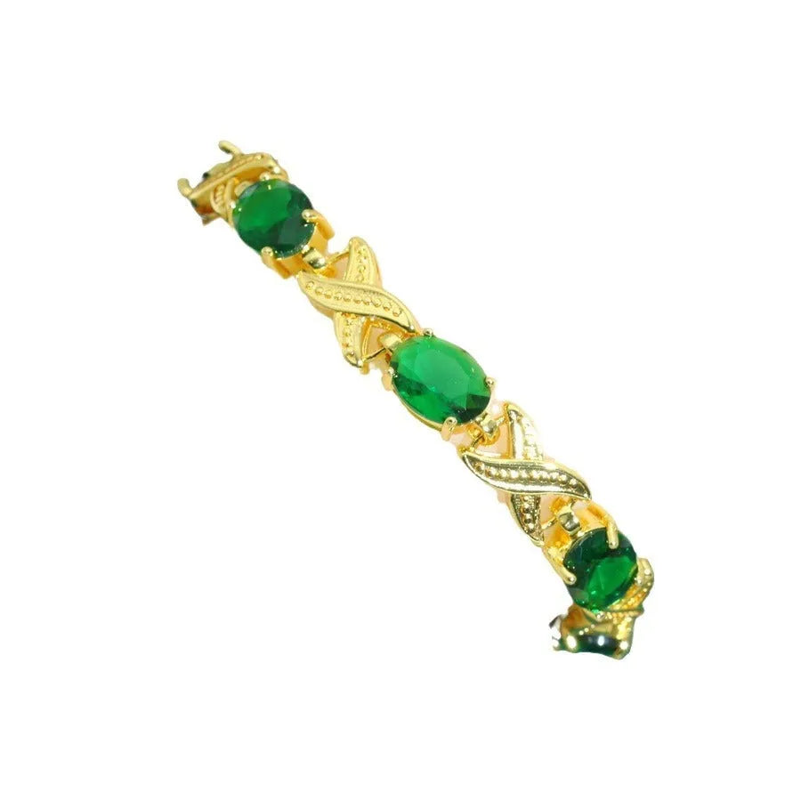 Copper inlaid zircon women's bracelet with electroplated retro design