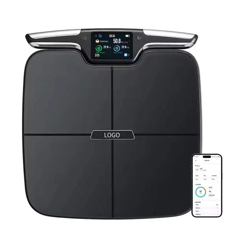 Black eight-electrode body fat weighing scale for home use