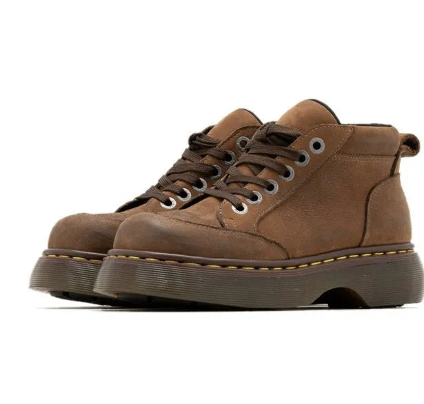 Brown matte synthetic leather retro boots with thick TPR sole, sizes 35-39
