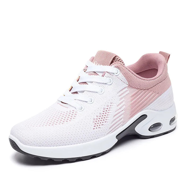 Women's casual flyknit trainers in striped pattern with mesh lining and flat PVC sole