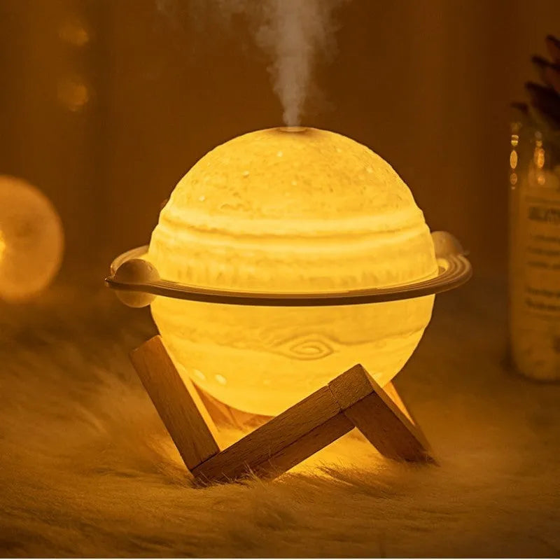 Planet humidifier 200mL USB mute 2.5W 154 x 137 x 105mm with cotton stick and wooden frame in Dark Wood or Wood