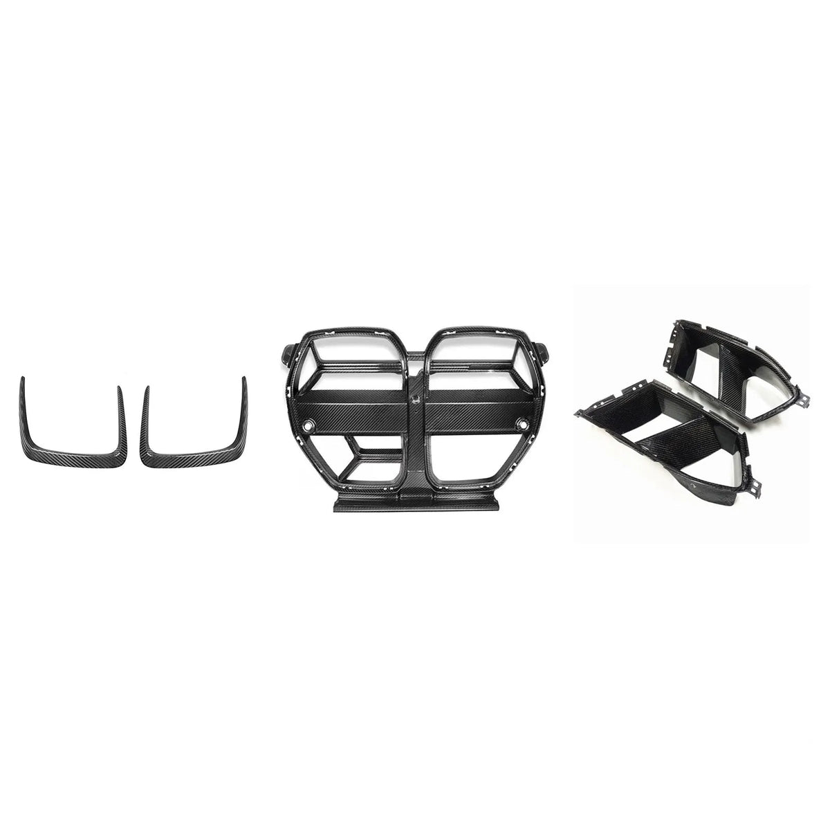 Black dry carbon fibre front bumper grille for BMW M3 M4 G80 G82 models with 3K weave pattern