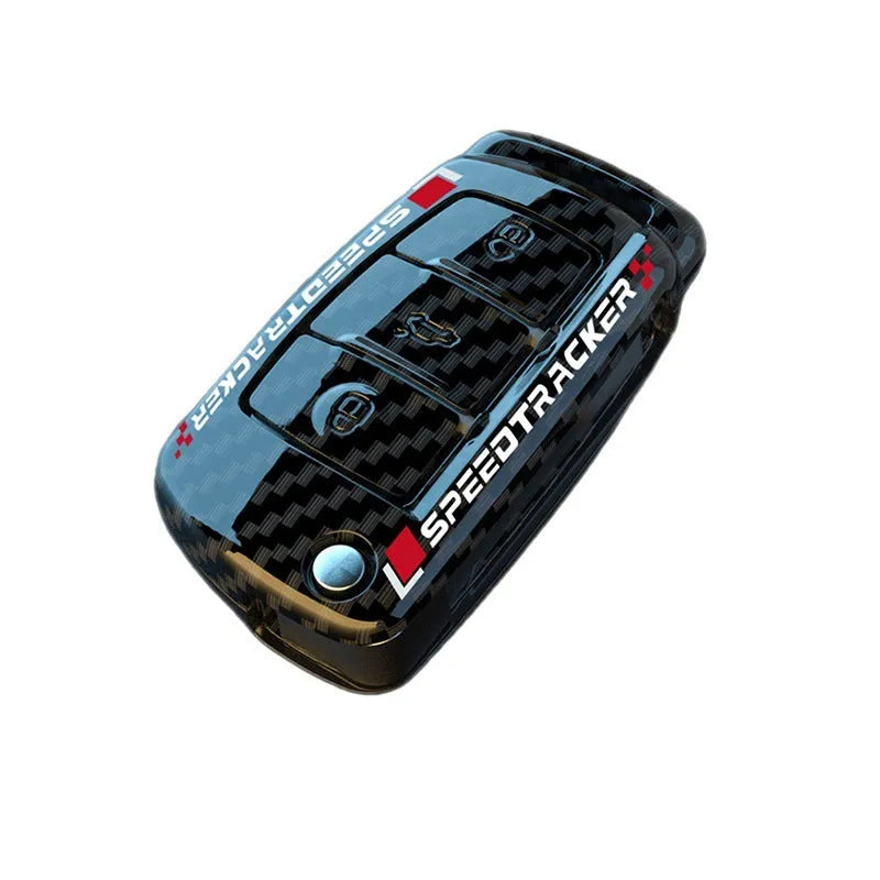 Carbon fibre style car key cover with mirror elements in carbon and white colours
