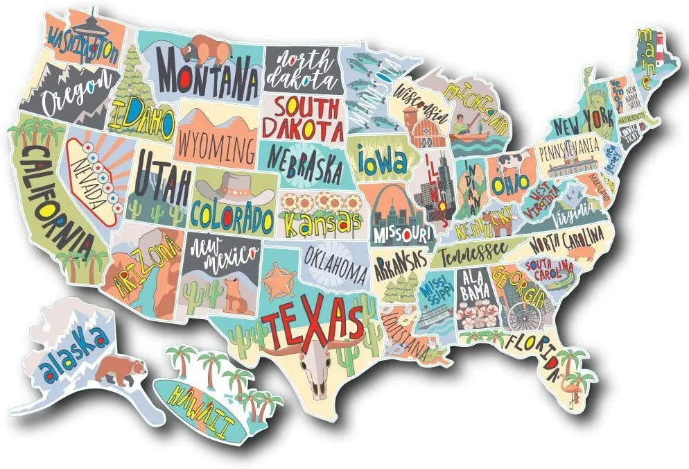 Travel themed adhesive sticker set showing world map design and alphabet letters on a sheet