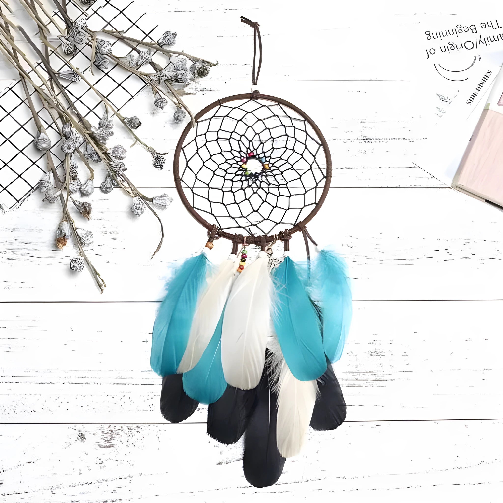 Dreamcatcher feather wind chimes hanging ornament in Ancient Dream colour, 16x50cm size