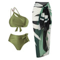Y305 brown high waist push up bikini swimsuit for women laid flat