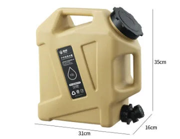 Portable 18L square PE plastic water storage container with faucet in army green for camping and car use