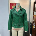 Punk style short leather-look jacket with locomotive lapels and Peter Pan collar in polyester fibre