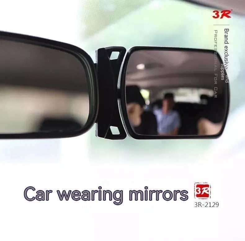 Wide angle car rearview mirror, glass, 8 x 6cm, adhesive backing, single unit.