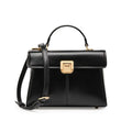 Women's black leather shoulder bag with vachette clasp and horizontal square shape
