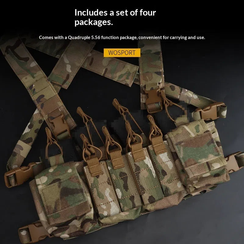 Camouflage nylon chest harness with accessory pouch in CP and Black CP, one size fits all