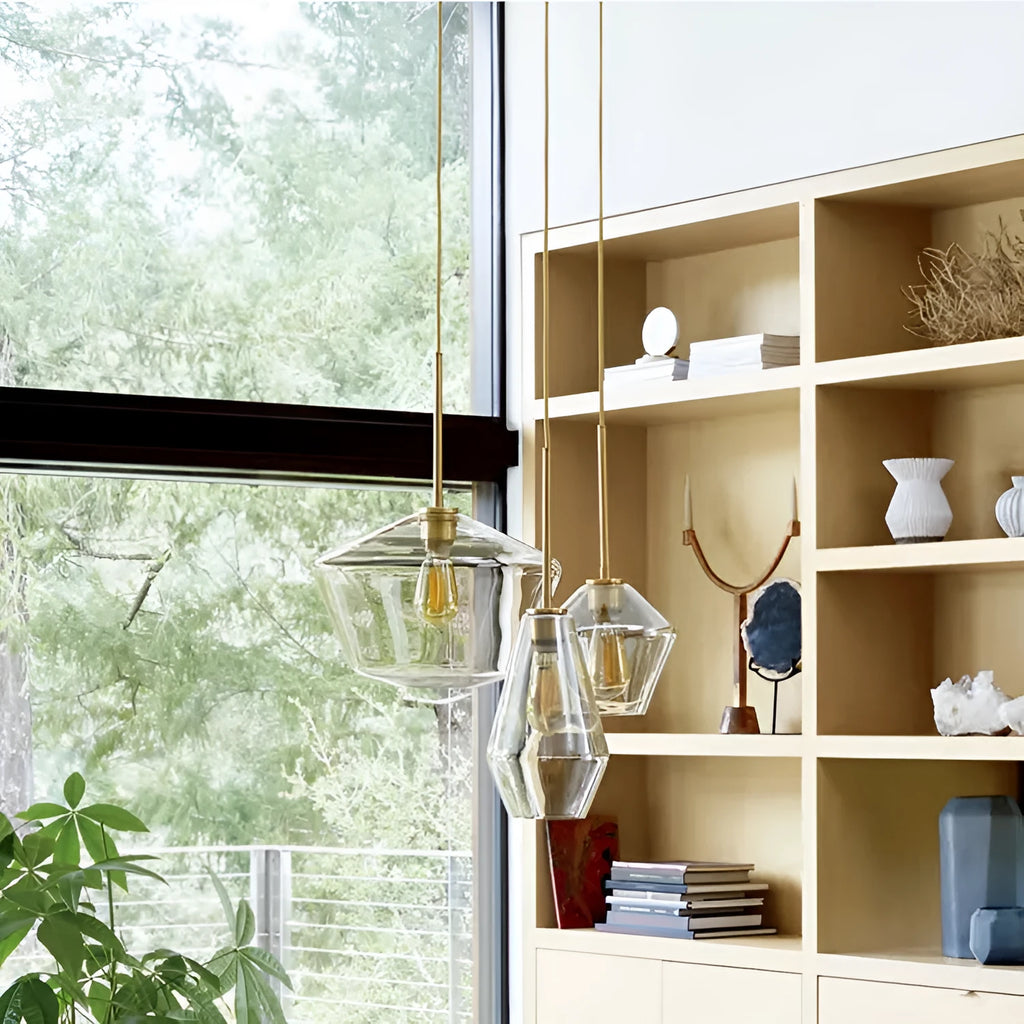 Nordic minimalist glass single head chandelier small 17cm by 28cm with cognac finish and gold hardware
