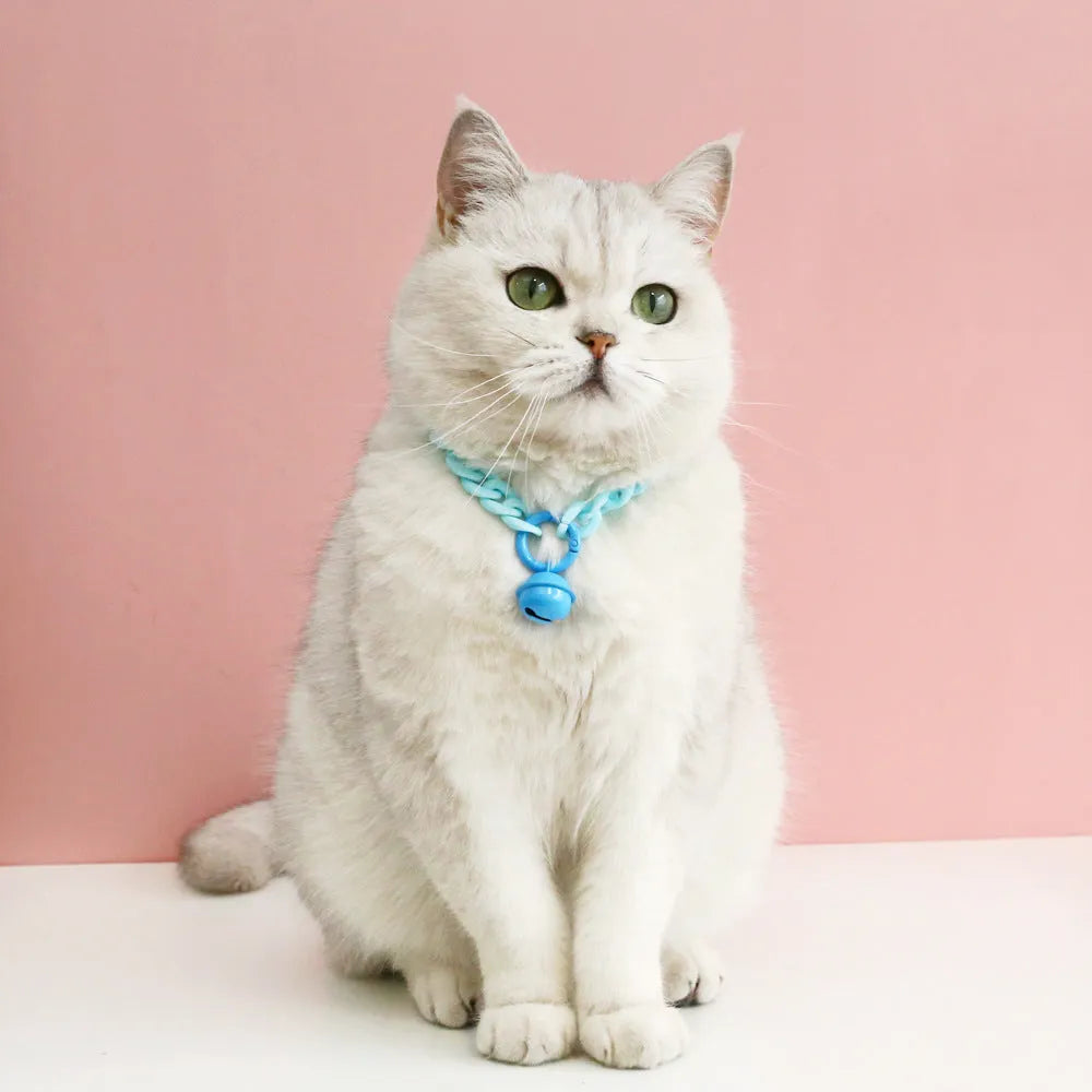 Macaron candy coloured plastic pet collar with chain design for cats, dogs and rabbits