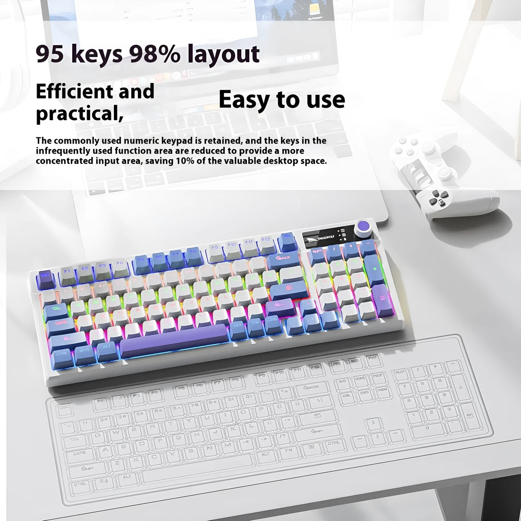 SK15 wired mechanical keyboard with control knob in sunset orange colour beside laptop
