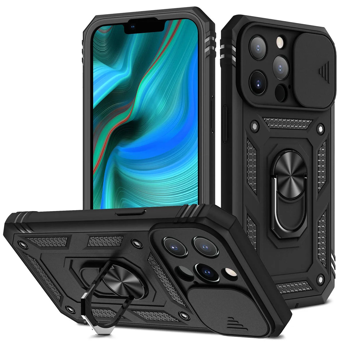 Magnetic iPhone case with sliding window bracket in sapphire blue and other colour options